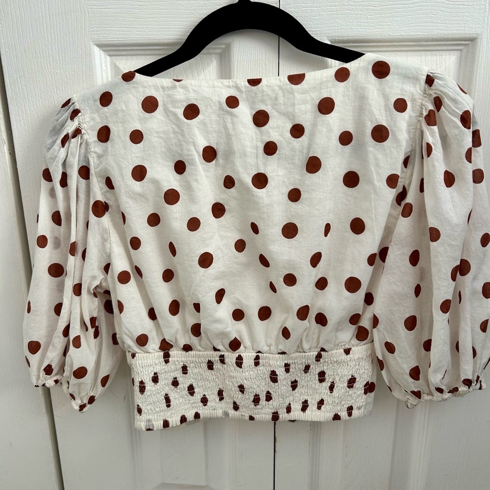 Abercrombie & Fitch White Blouse with Brown Polka Dots - Picture 4 of 5